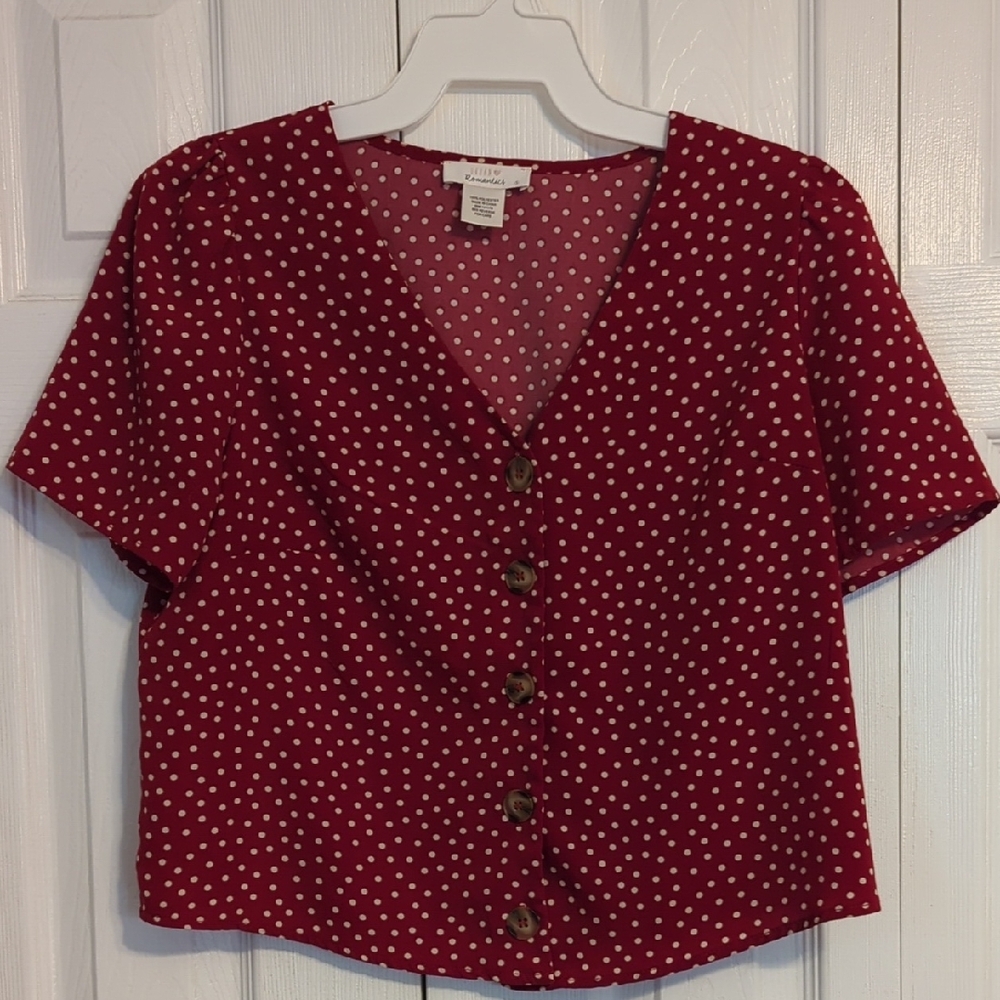 Red Polka Dot Button-Up Top